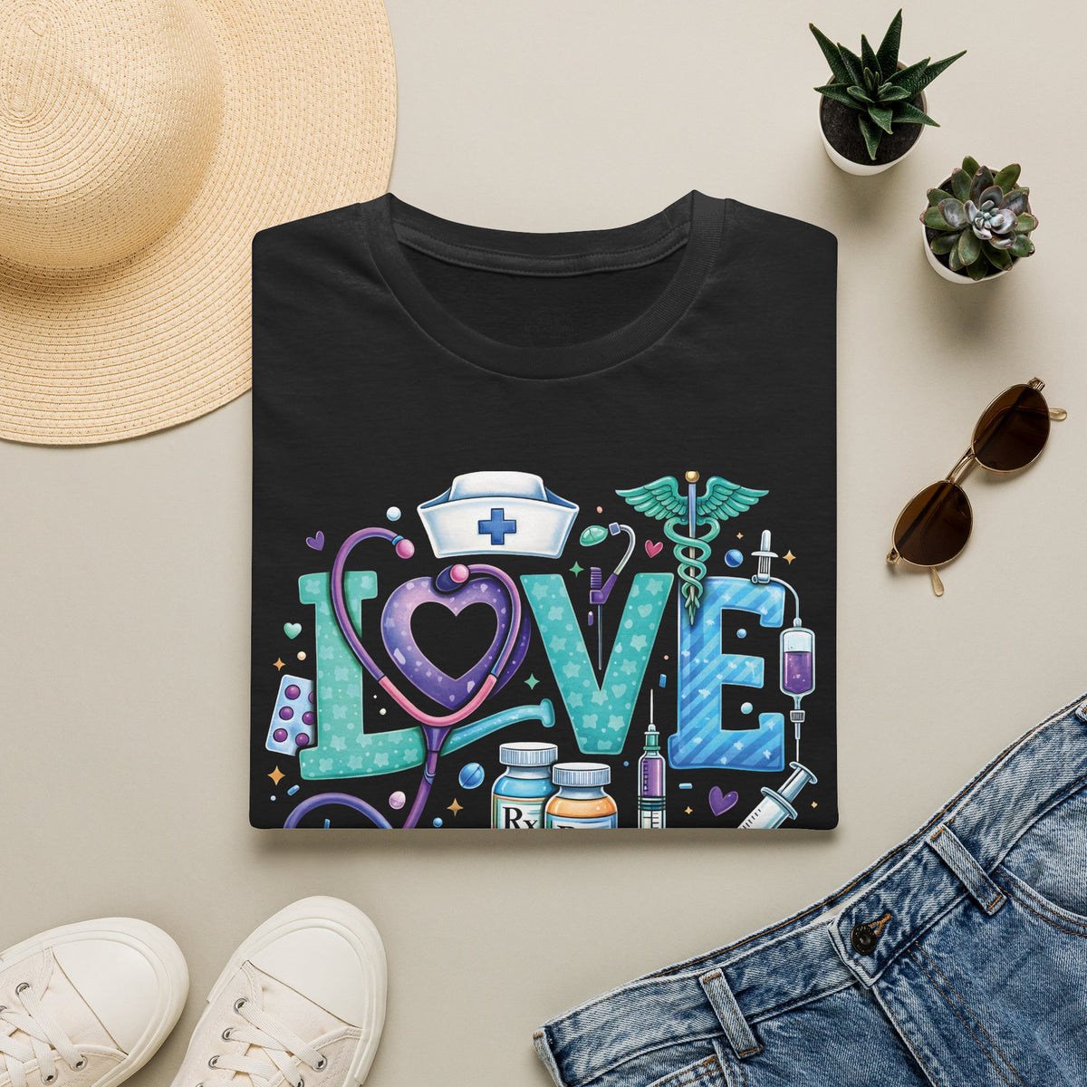 Nurse Love graphic tee | T-Shirt, medical stethoscope heart design