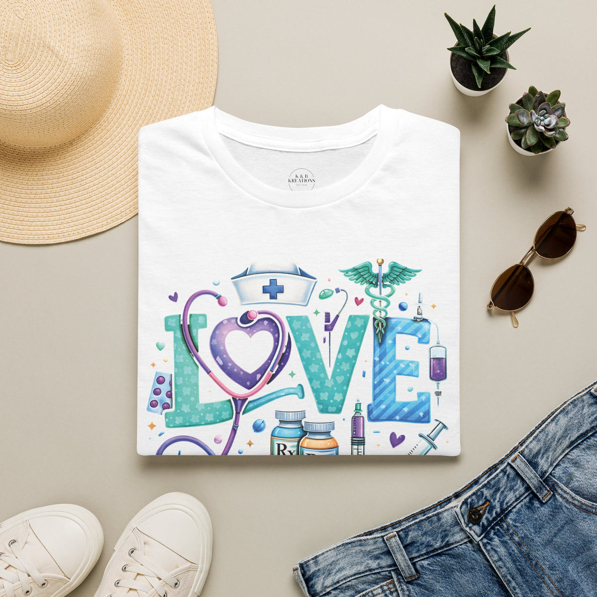 Nurse Love graphic tee | T-Shirt, medical stethoscope heart design