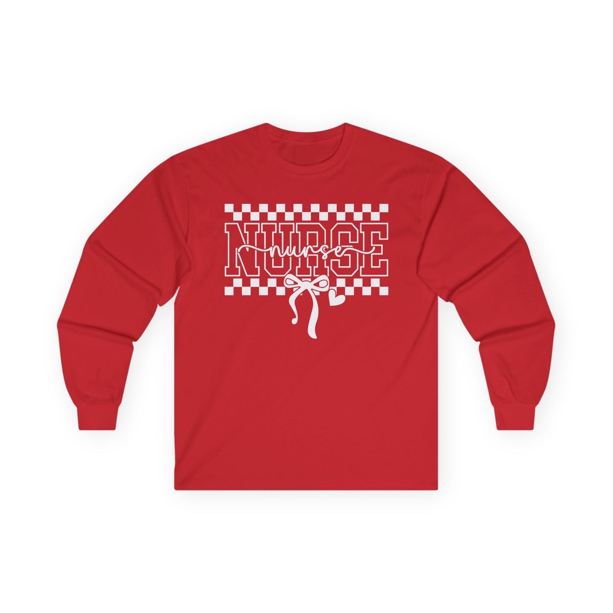 Nurse Life Long Sleeve Tee — Retro Checkered Stethoscope Design