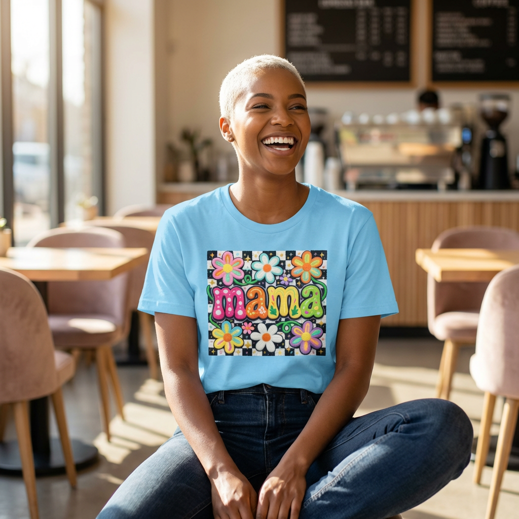Mama Floral Retro T-Shirt — Colorful 'mama' Flower Graphic Tee for Mother's Day
