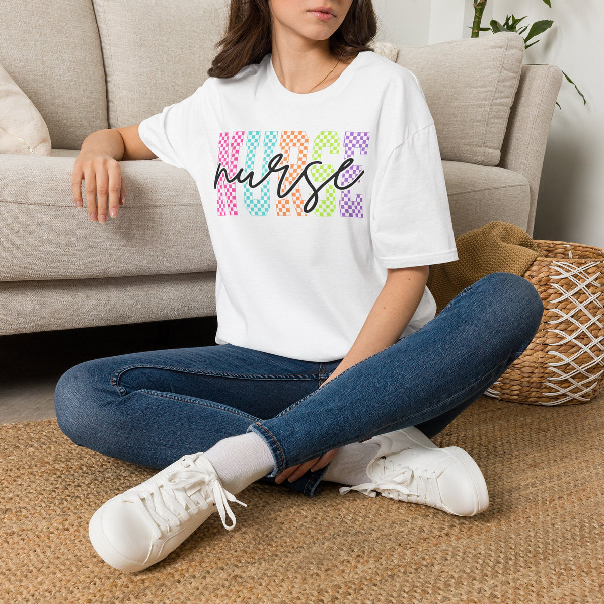 Rainbow Checkerboard Nurse T-Shirt | Colorful Nurse Tee