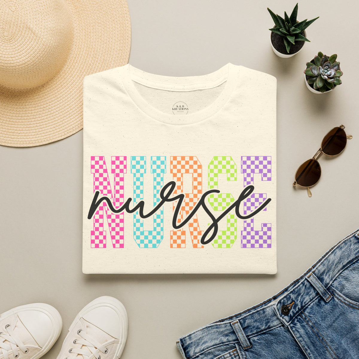 Rainbow Checkerboard Nurse T-Shirt | Colorful Nurse Tee