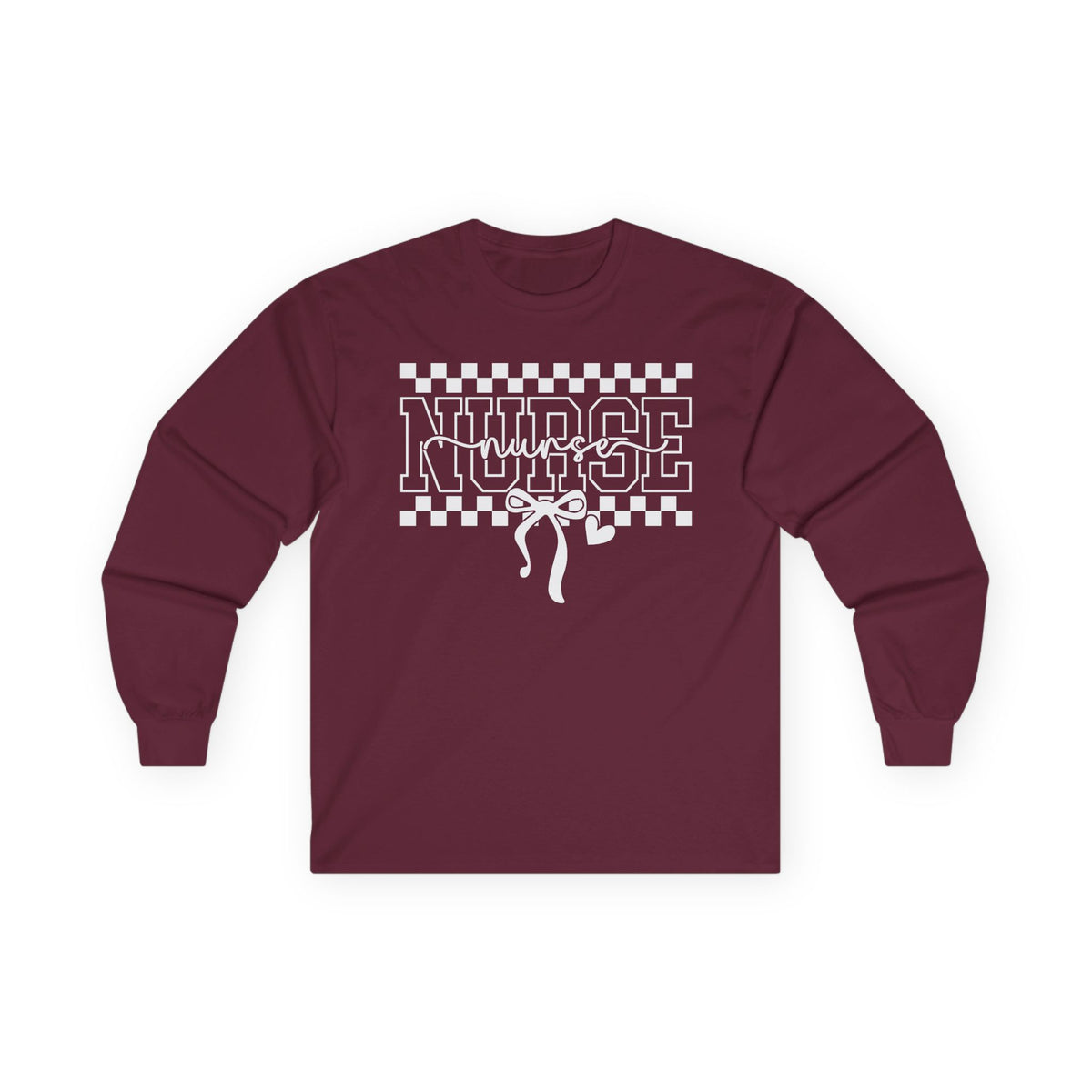 Nurse Life Long Sleeve Tee — Retro Checkered Stethoscope Design