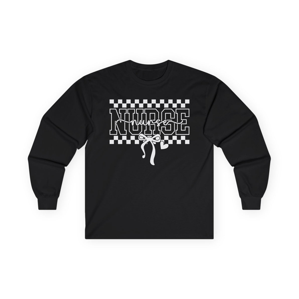 Nurse Life Long Sleeve Tee — Retro Checkered Stethoscope Design