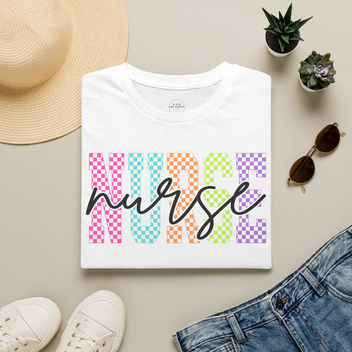 Rainbow Checkerboard Nurse T-Shirt | Colorful Nurse Tee