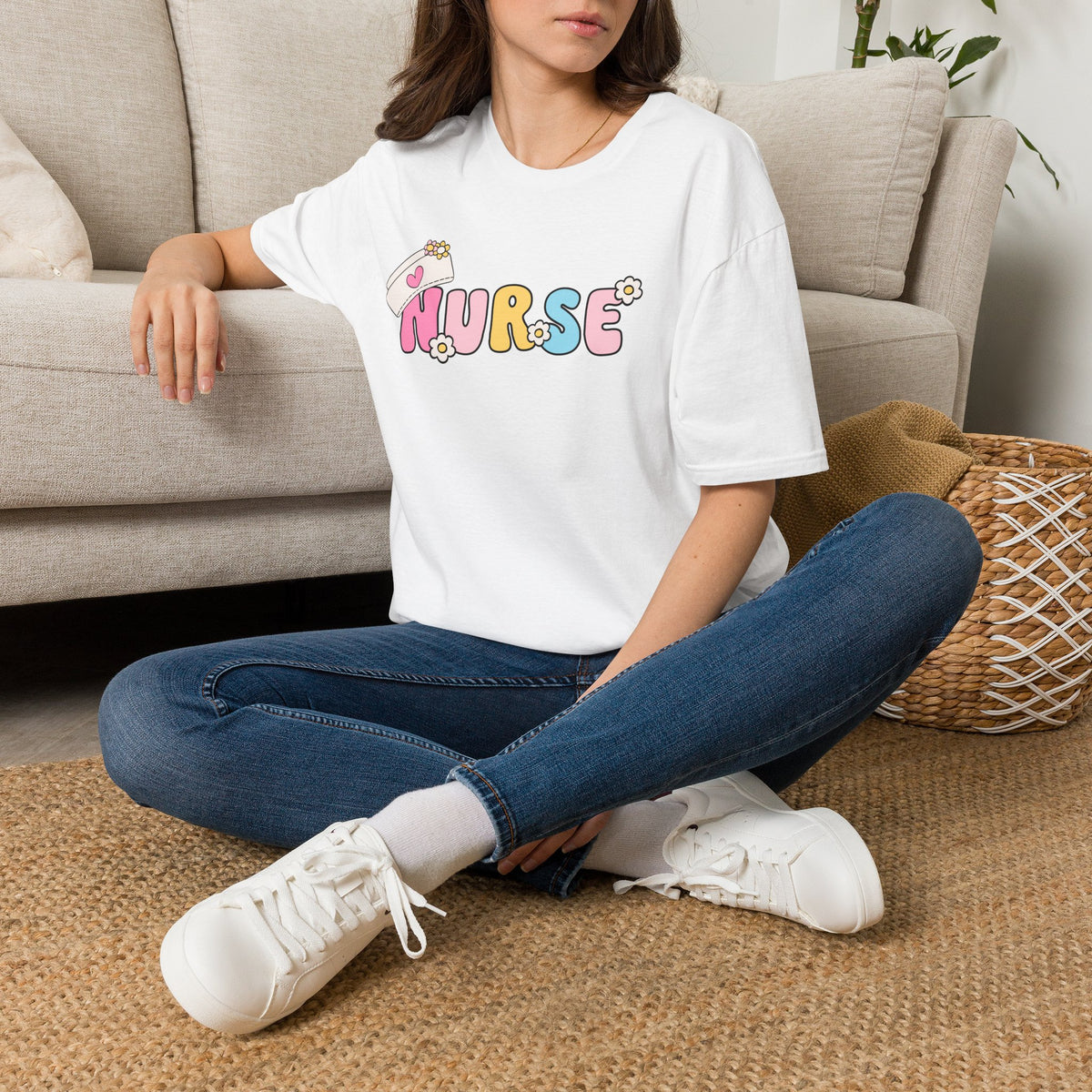Retro Floral 'Nurse' Graphic T-Shirt | Cute Nurse Hat Design