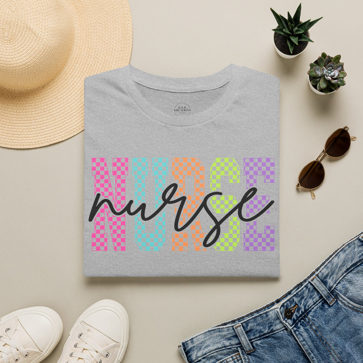 Rainbow Checkerboard Nurse T-Shirt | Colorful Nurse Tee