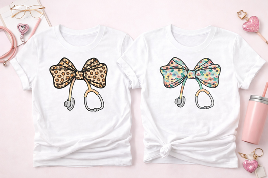 Bows & Stethoscopes Graphic T-shirt